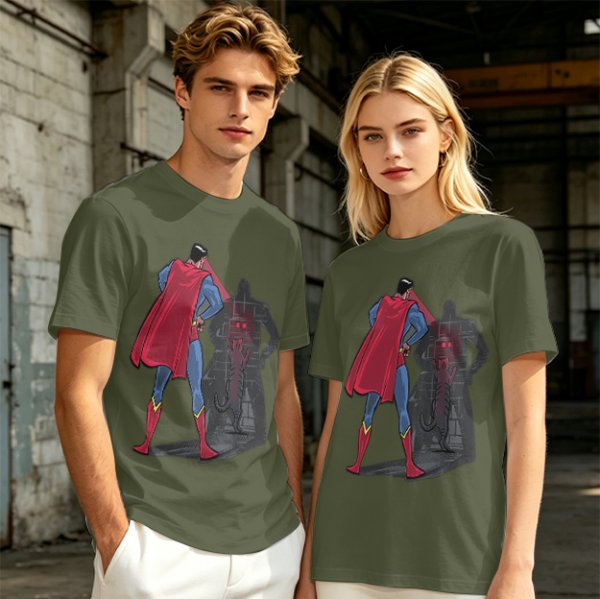 Olive T-shirt with Superman Laser Eyes Art Print