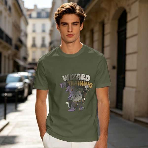 Wizard In Training Cat Graphic Olive T-Shirt