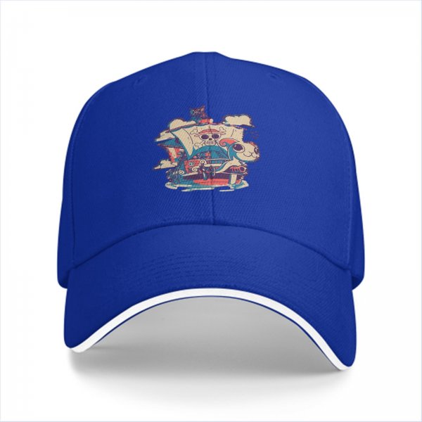 Black Baseball Cap With Anime Pirate Ship Graphic