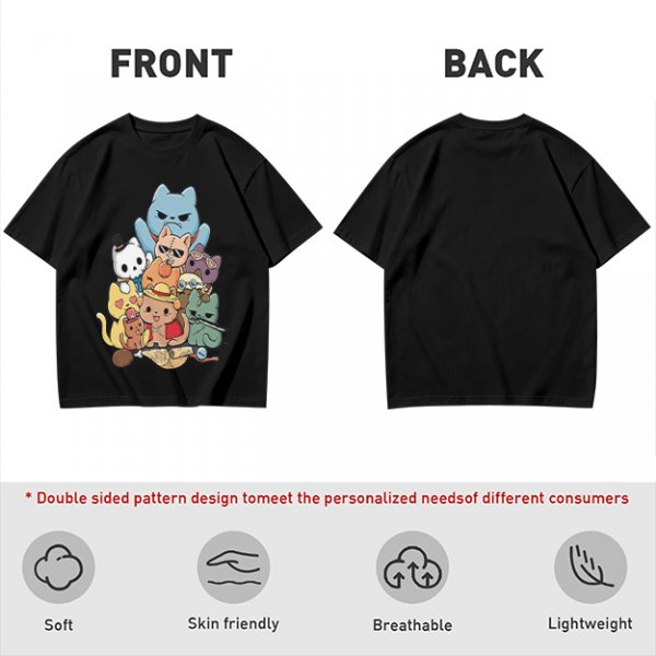 Olive T-Shirt With Chibi Pirate Cats Group Graphic