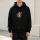 Black hoodie with a cute cartoon creature eating ramen design