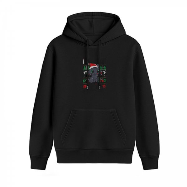 Black hoodie with cute Christmas dragon graphic design