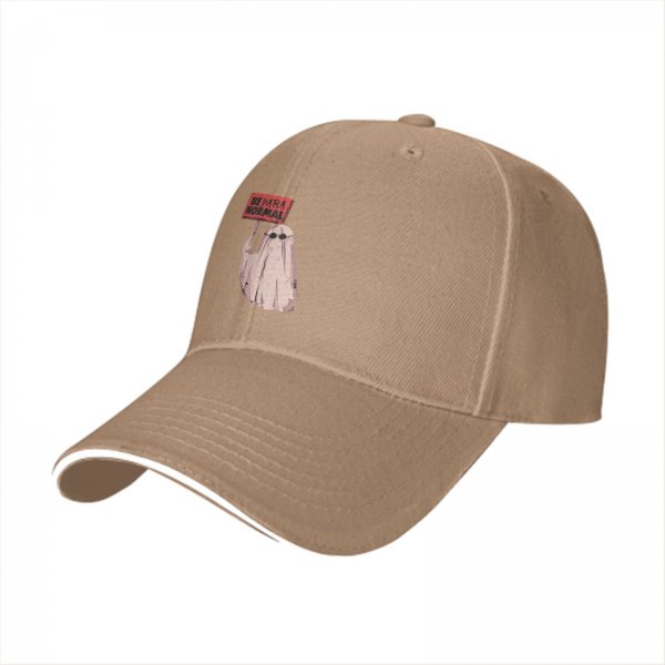 Black baseball cap with a ghost holding a 'Be Paranormal' sign