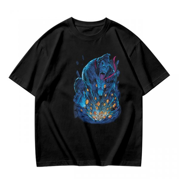 Olive T-Shirt With Blue Fantasy Monster Graphic Print