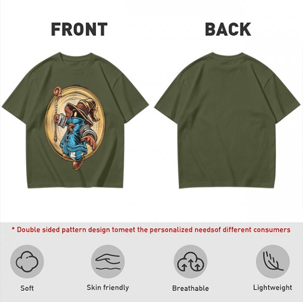 Olive T-Shirt With Fantasy Wizard Character Graphic Print