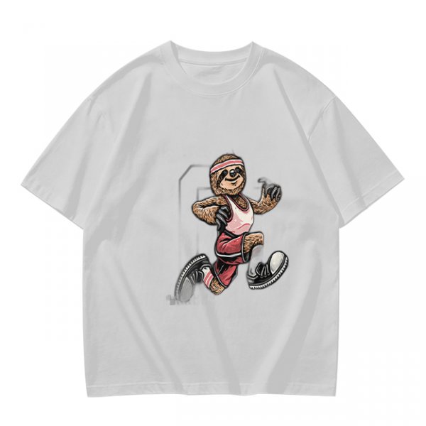 Olive T-Shirt with Cartoon Sloth Running Athlete Graphic