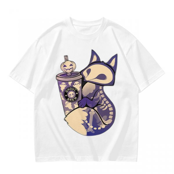 Halloween Skeleton Fox Holding Ghoul Brew Cup T-Shirt