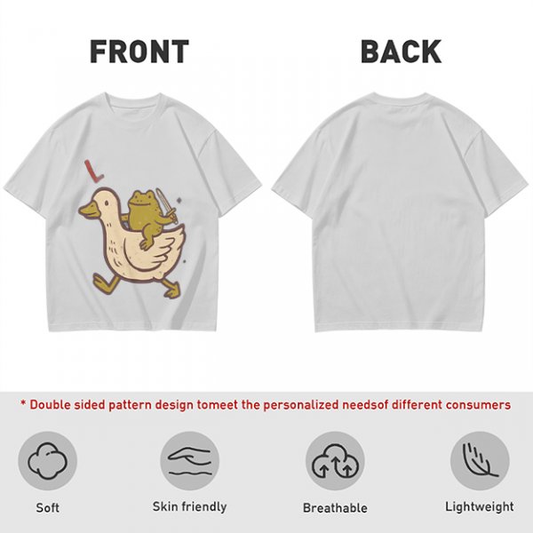 Olive T-Shirt Featuring Frog Riding Duck Holding Knife