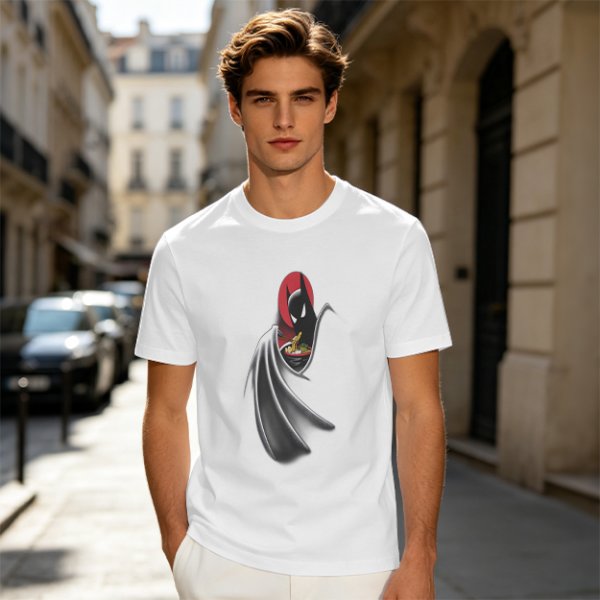 Olive Green T-Shirt With Batman Eating Ramen Graphic
