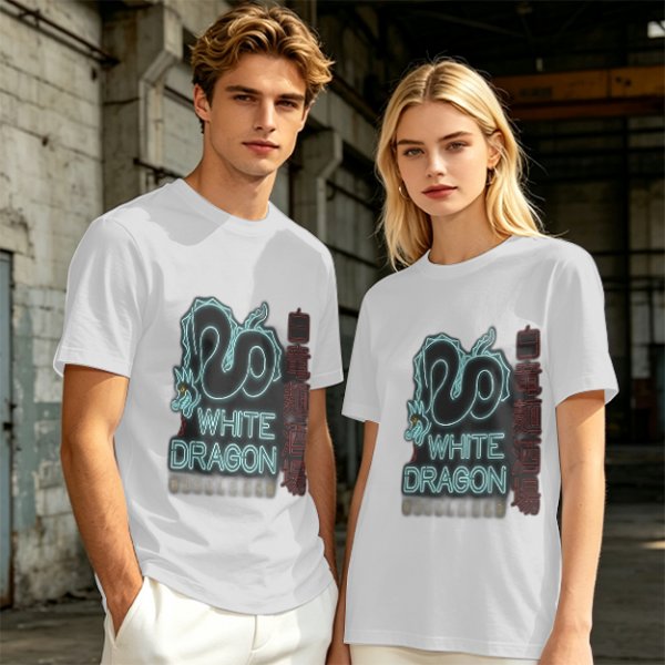 Olive T-Shirt With Neon White Dragon Graphic Print