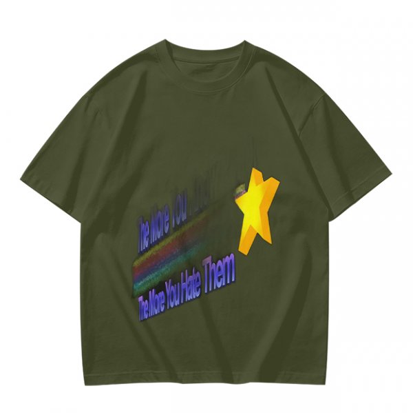 Olive Graphic T-Shirt With Star And Rainbow Text Design