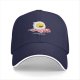 Black Baseball Cap with Smiling Fried Egg and Bacon Print