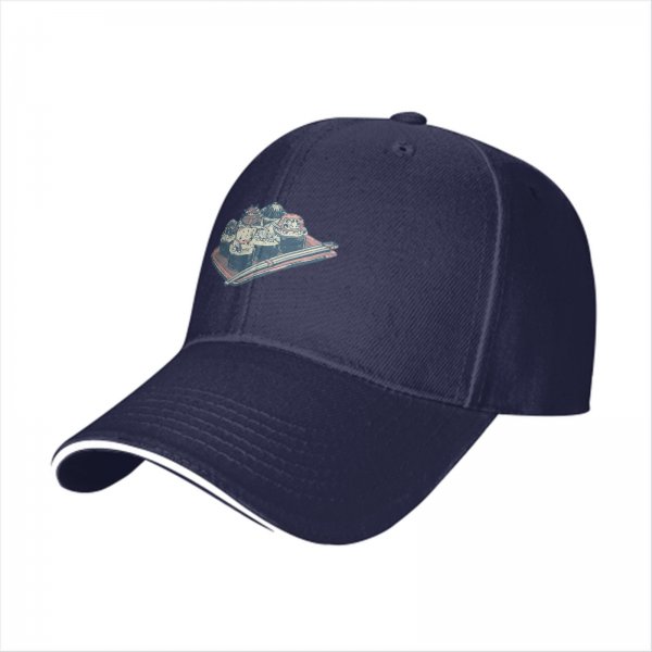Black Baseball Cap with Sushi Tray Graphic Print