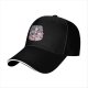 Black baseball cap with cute dinosaur chef and anime character graphic