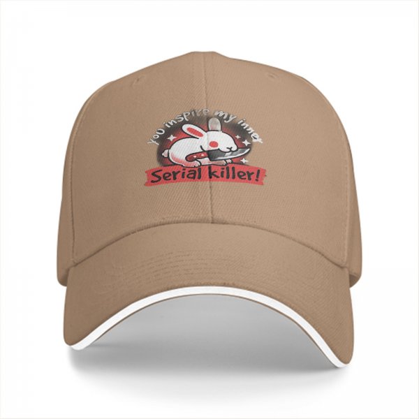 Black baseball cap with 'You inspire my inner serial killer' bunny graphic