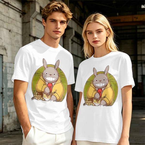 Totoro in Yellow Cardigan with Catbus Graphic T-Shirt