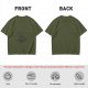 Olive green short-sleeve graphic t-shirt with vintage-style print