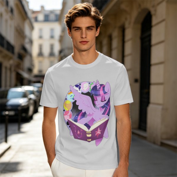 Olive T-shirt with Twilight Sparkle reading a magical book