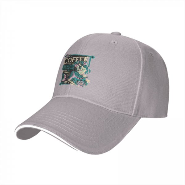 Black Baseball Cap With Mermaid Coffee Lover Graphic Design