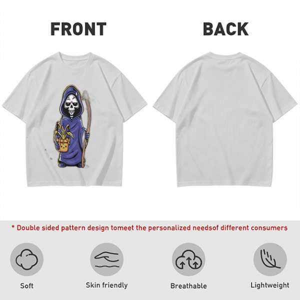 Olive T-Shirt With Cute Grim Reaper Holding Wilted Potted Plant Print