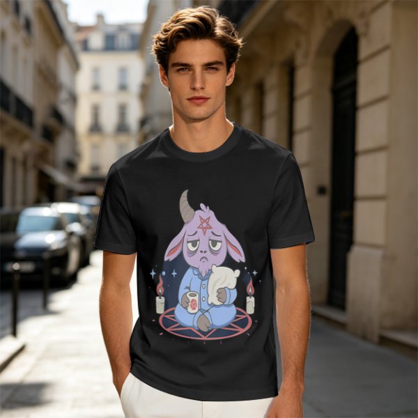 Oversized T-Shirt With Sleepy Baphomet Goat In Pajamas Print