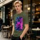 Olive Green T-Shirt With Neon Hollow Knight Character Art