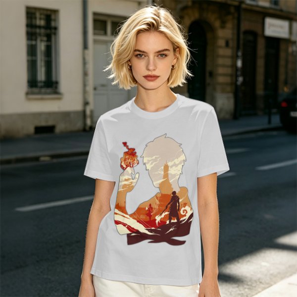 Anime Fire Bender Silhouette Graphic T-Shirt
