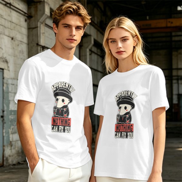 Olive T-Shirt With Cute Plague Doctor Graphic And 'Apparently Nothing Can Fix You' Text