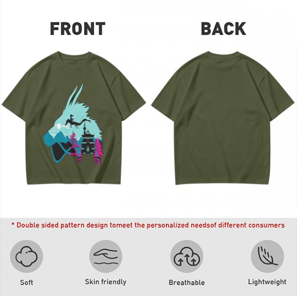 Olive T-Shirt With Spirited Away Dragon Silhouette Artwork