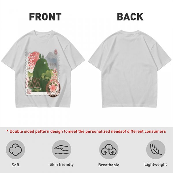 Olive T-Shirt with Totoro Cherry Blossom Stamp Art Print
