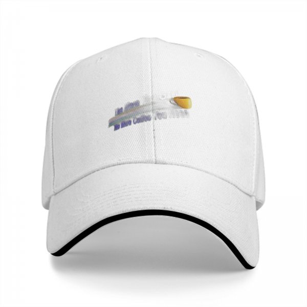 Black baseball cap with coffee themed graphic and text