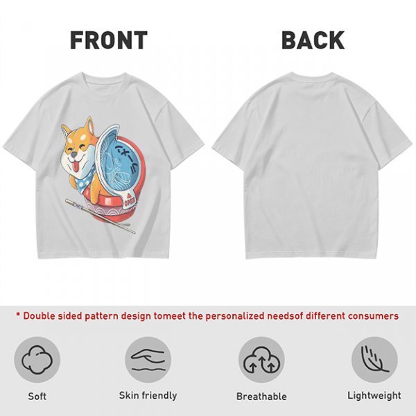 Olive T-shirt with Shiba Inu in Ramen Cup Graphic