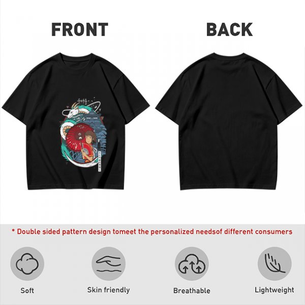 Spirited Away anime graphic olive green short sleeve t-shirt