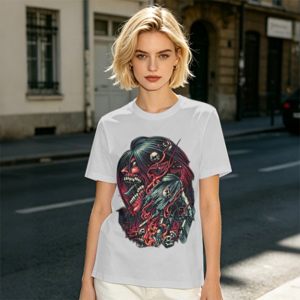 Olive T-Shirt With Dark Fantasy Skull And Monster Graphic Print