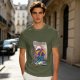 Olive T-shirt with Superhero Lounging Under Beach Umbrella Print