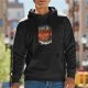 Black hoodie with fiery landscape and figure graphic print