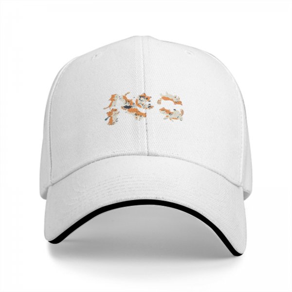 Black Baseball Cap With Playful Orange Kitten Illustrations