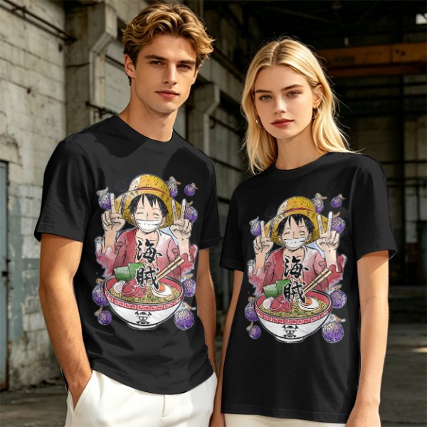 One Piece Luffy Ramen Peace Sign Anime Graphic T-Shirt