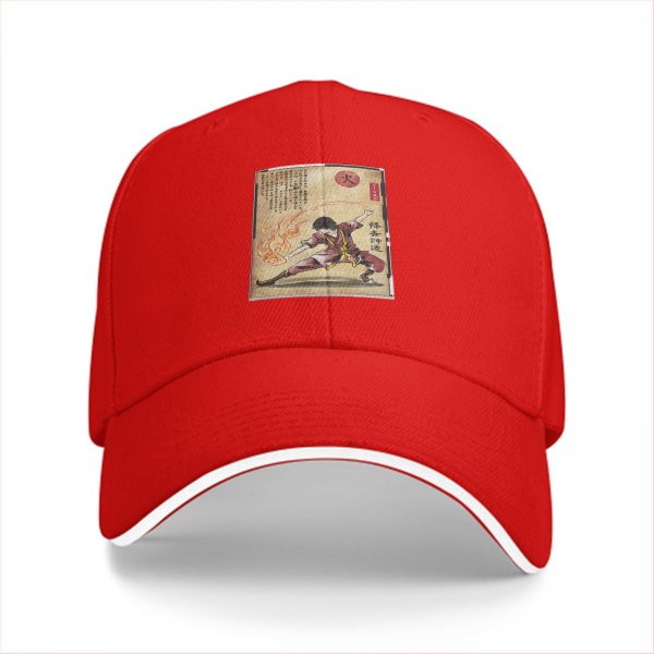 Black baseball cap with firebender martial arts artwork print