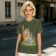 Olive T-Shirt With Whimsical Forest Creature Artwork Print