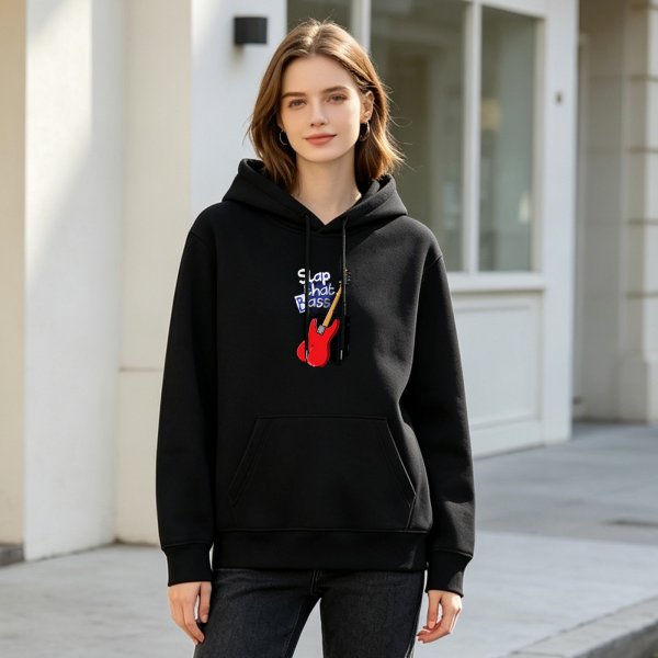 Black Hoodie With Slap That Bass Guitar Graphic Print