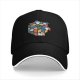 Black baseball cap with playful cats in a Rubik's cube graphic