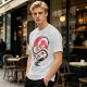 Olive T-shirt with stylized white dragon and red circular graphic print