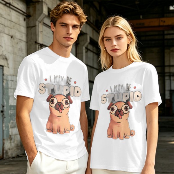 Olive T-Shirt With Funny Pug Graphic And 'I May Be Stupid' Text