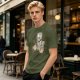 Olive Green T-Shirt With Cat In Robot Helmet Graphic Print