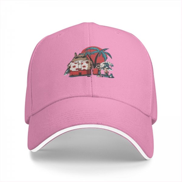 Black Baseball Cap with Tropical Beach Themed Graphic Print