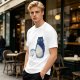 Olive T-Shirt With Blue Whimsical Creature Graphic Print