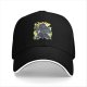 Black baseball cap with villainous fantasy warrior graphic print