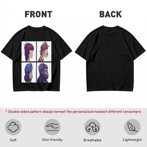 Olive T-Shirt With Four Gorillaz Character Portraits Print