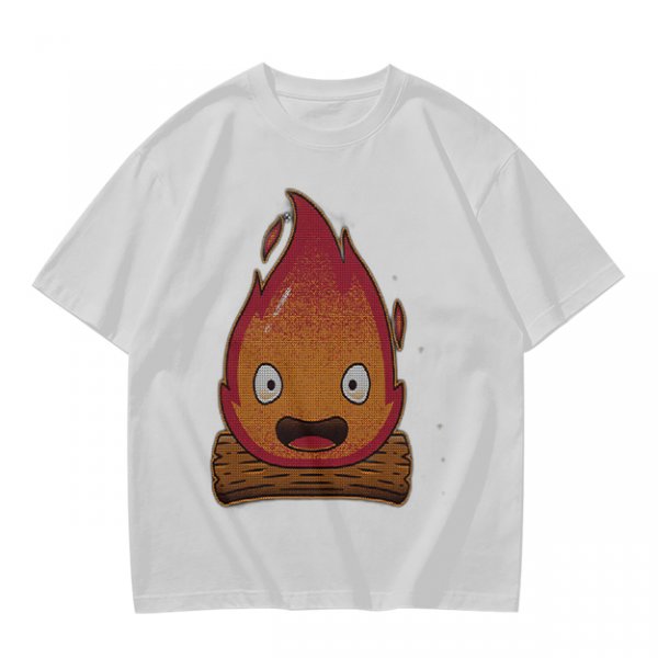 Olive T-Shirt With Cute Calcifer Fire Demon Print